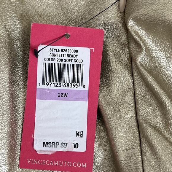 Vince Camuto Womens Faux Leather Pants 22W Gold Metallic Pull On Straight Leg - Picture 7 of 7